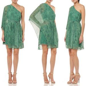 Halston Heritage One Shoulder Green Dress Pleated
